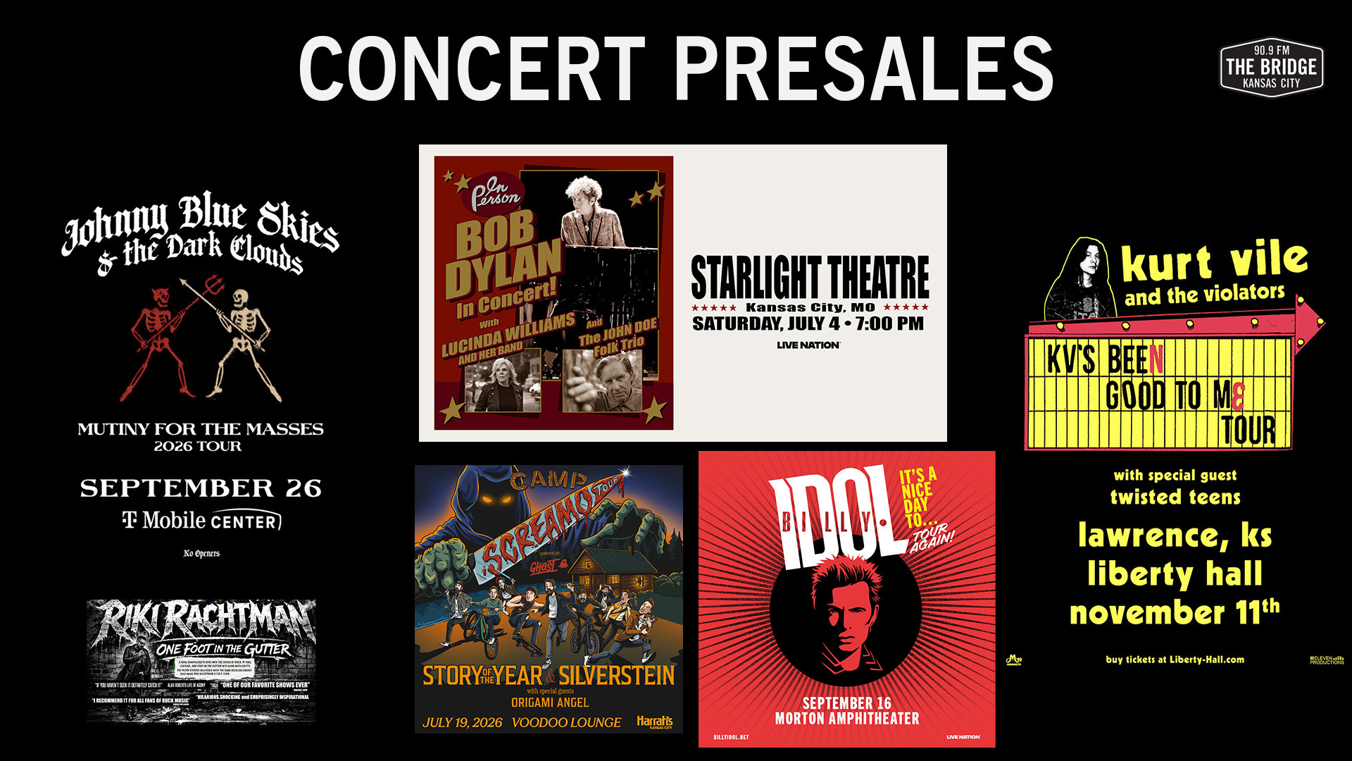 Concert Presales This Week: Bob Dylan, Johnny Blue Skies, Billy Idol, Kurt Vile & More